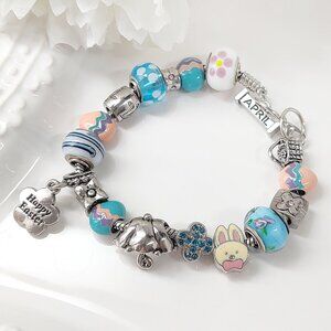 APRIL Charm Bracelet Easter Willabee & Ward Danbury Mint Bunny Eggs Exender 8-9
